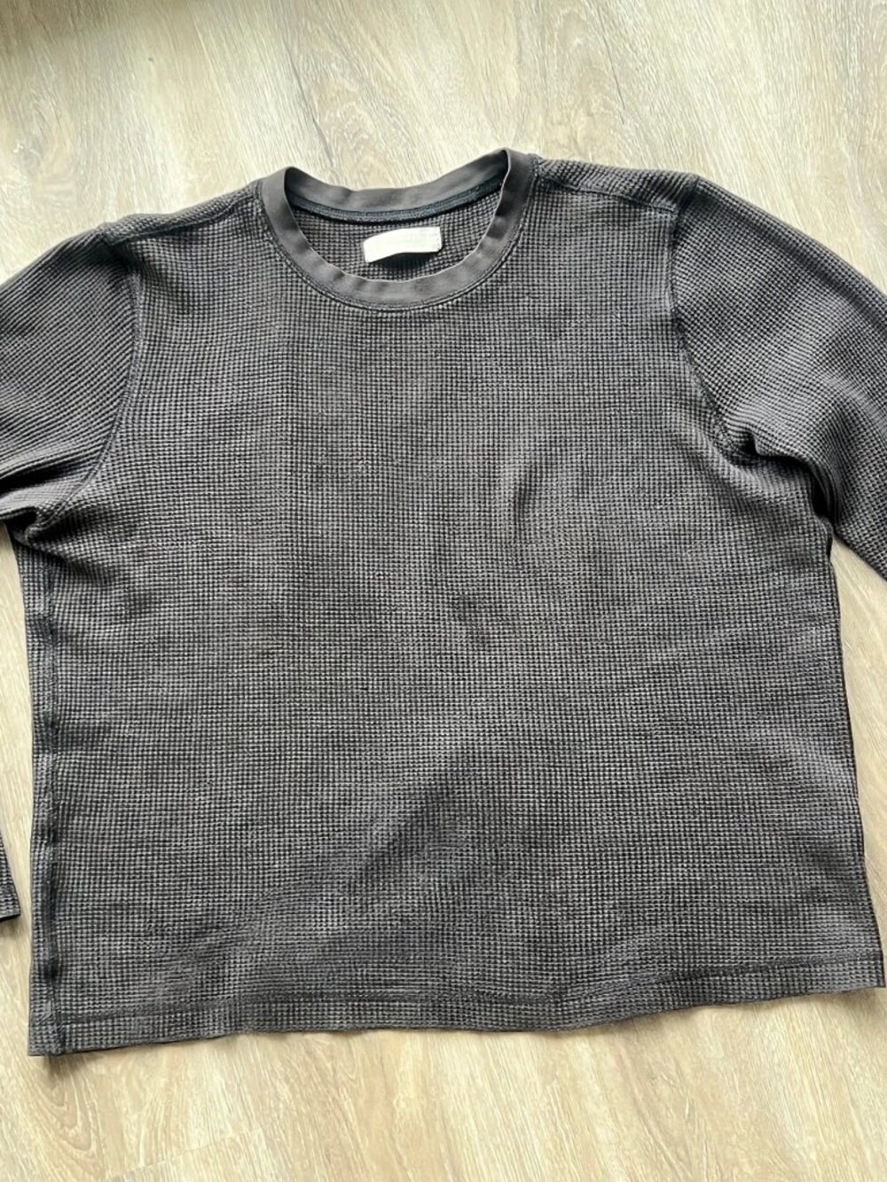 Everlane Waffle Knit Long Sleeve Shirt Charcoal